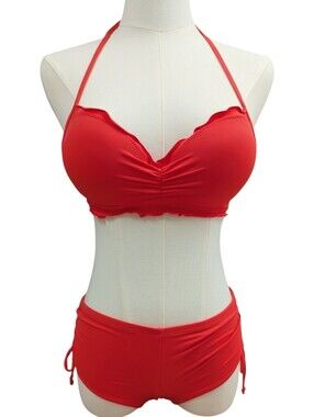 NWT Hobie Coral Pink Bikini Push-Up Set Ruffle Hipster Size S